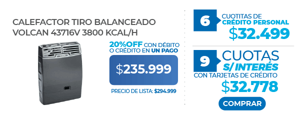 Calefactor Tiro Balanceado Volcan 43716v 3800 Kcal/h